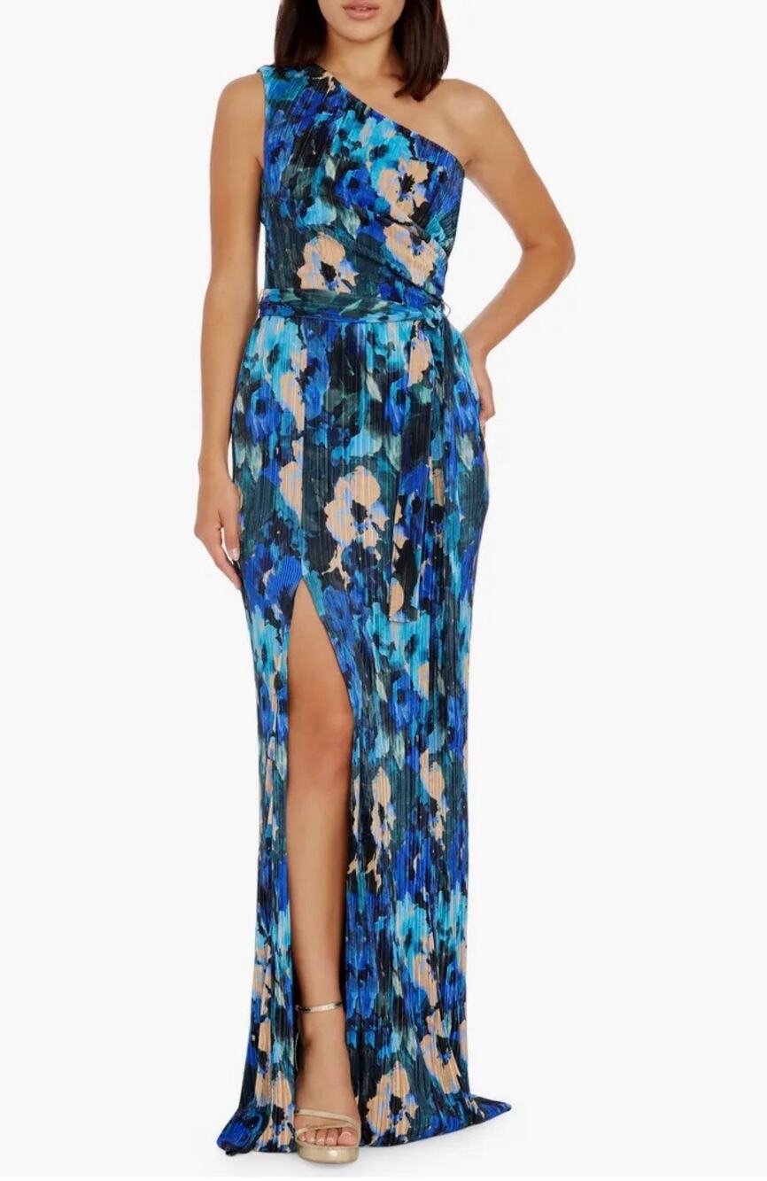 Dress the Population Bella Floral Gown Cobalt Multi Small
